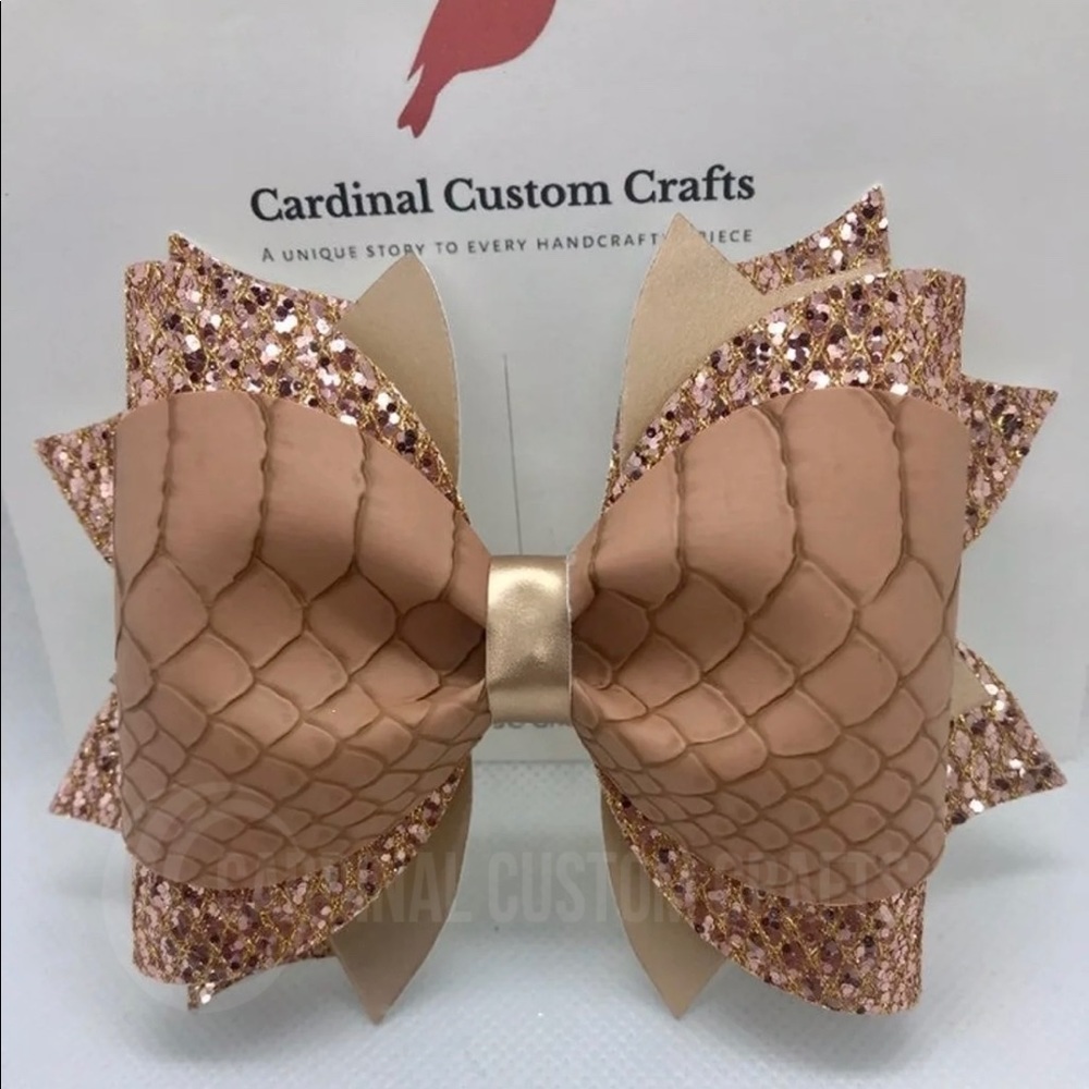Rose gold pinch bow 4 layers large 5 inch hair bow